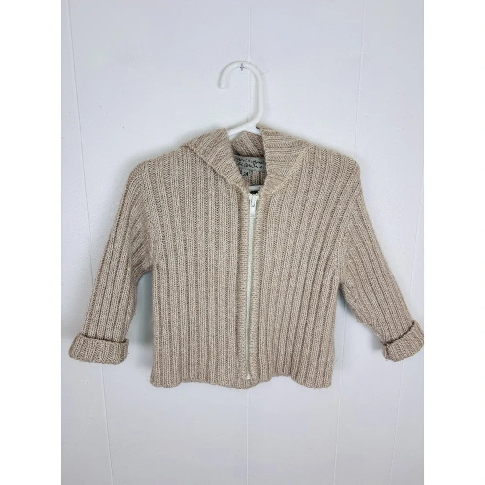 VTG Hooded Wool Blend Full Zip Cardigan Baby Autumn Sweater Brown Sz 12M By DPAM